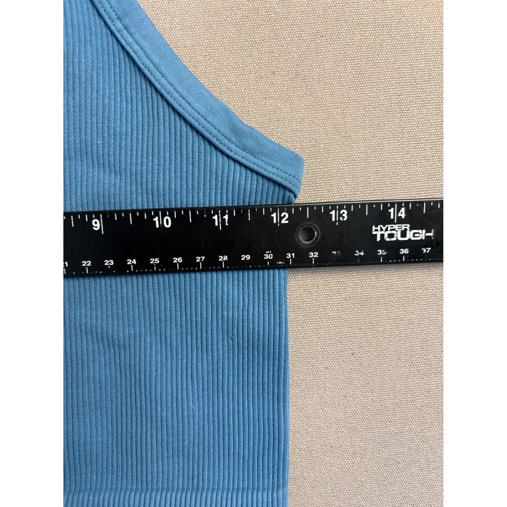 FP Movement Free People Blue Ribbed Crop Tank Top Snap Front Racerback Size M - Picture 3 of 6